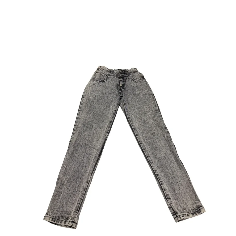 Rare Los Questa Vintage High Waisted Acid Wash Mom Jeans Grey Black Button Fly - Picture 4 of 11